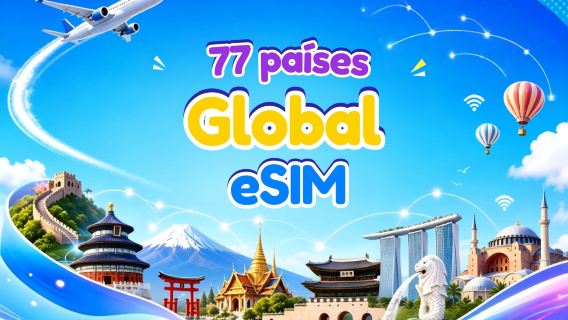 eSIM Global (77 países) 5G/4G | Compatível com Google Maps/TikTok/ChatGPT | Plano de dados | Cobrança a cada 24 horas | 1–7 dias | Código QR