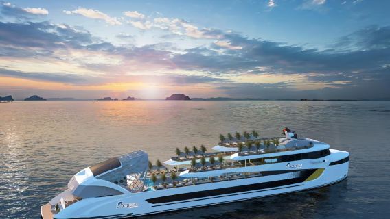 6-star luxury cruise on Dolphin Ship to explore Ha Long Bay + kayaking cave exploration + sunset party