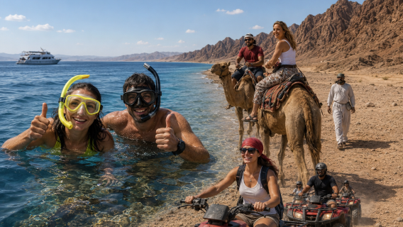 Passeio de um Dia de Sharm el-Sheikh para Dahab: Mergulho com Snorkel, Passeio de Camelo e Quadriciclo - Dia Inteiro de Diversão e Aventura