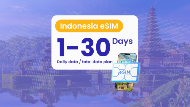 Indonesia eSIM | 4G/5G eSIM | Daily Package/Total Data Package | 1-30 days | QR code