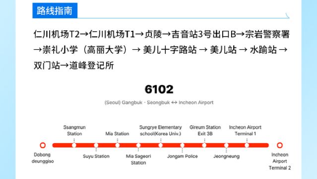 [Bus di lusso per l'aeroporto di Incheon] Biglietto di sola andata per il bus 6102 | Aeroporto di Incheon Terminale T1 - Università della Corea a Seul, distretto di Seongbuk, distretto di Gangbuk