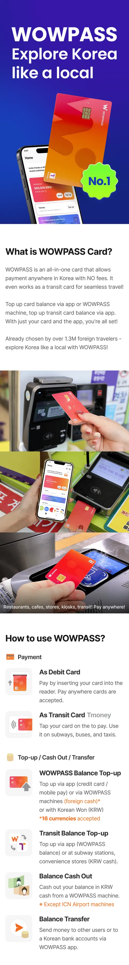 WOWPASS: A prepaid card with the functions of currency exchange, payment and T-money transportation