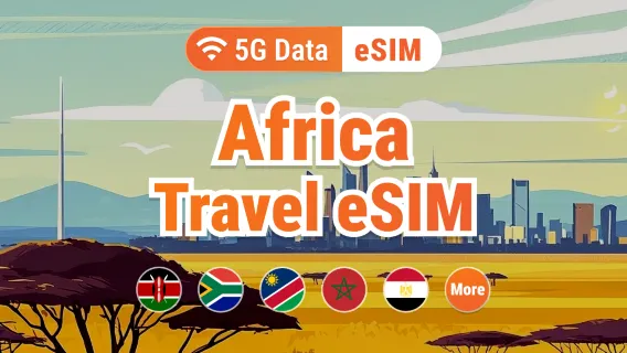 22 destinations Afrique 5G eSIM | Afrique du Sud, Kenya, Maroc et plus | 1 à 30 jours | QR code instantané