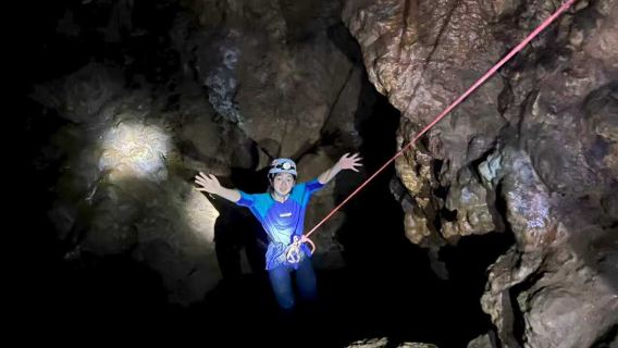 Yangshuo caving - the moon water rock underground adventure with underground river crossing and mud bath experience | coach guidance and equipment provided | includes pickup and drop-off within Yangshuo town area