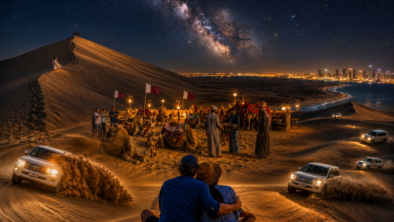 Doha: Safari Noturno no Deserto para Observação de Estrelas com Passeio pelas Dunas, Passeio de Camelo e Mar Interior