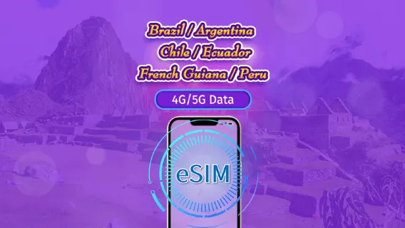 Amerika Selatan (6 negara) | eSIM 5G/4G | Pass Harian / Paket Total | Penagihan 24 Jam | 1–30 Hari | Kode QR