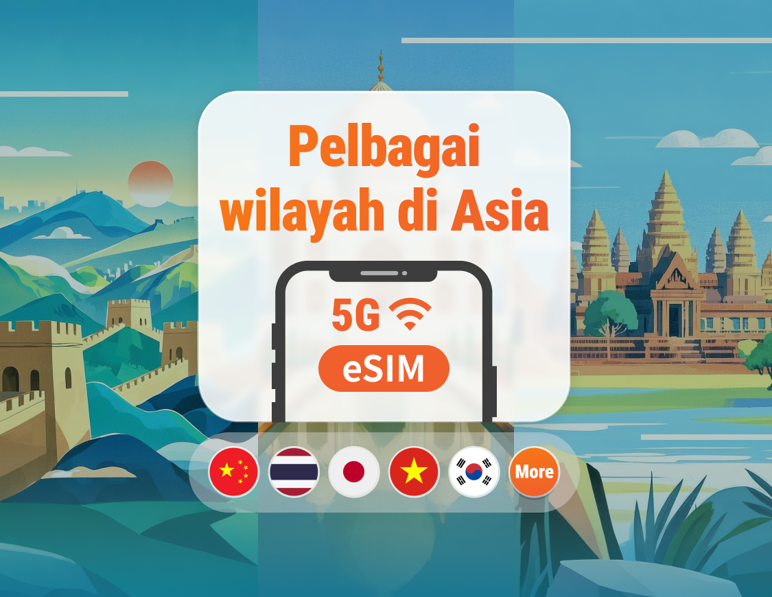 Asia 9 Destinasi 5G eSIM | Jepun, Thailand, Vietnam, Indonesia, Korea & Banyak Lagi | 1–30 Hari | Kod QR Segera