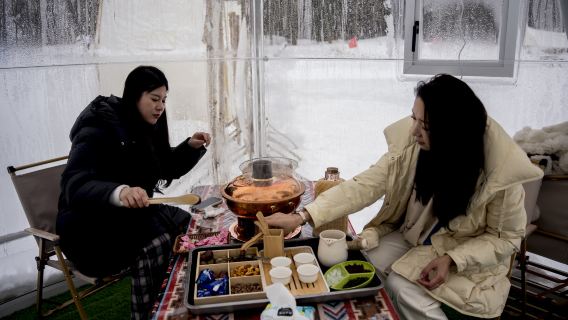Ice fishing at Changbai Mountain, tea by the fire, hot pot in the snow, horse-drawn sleds, and snowmobiling|Pick-up/drop-off service