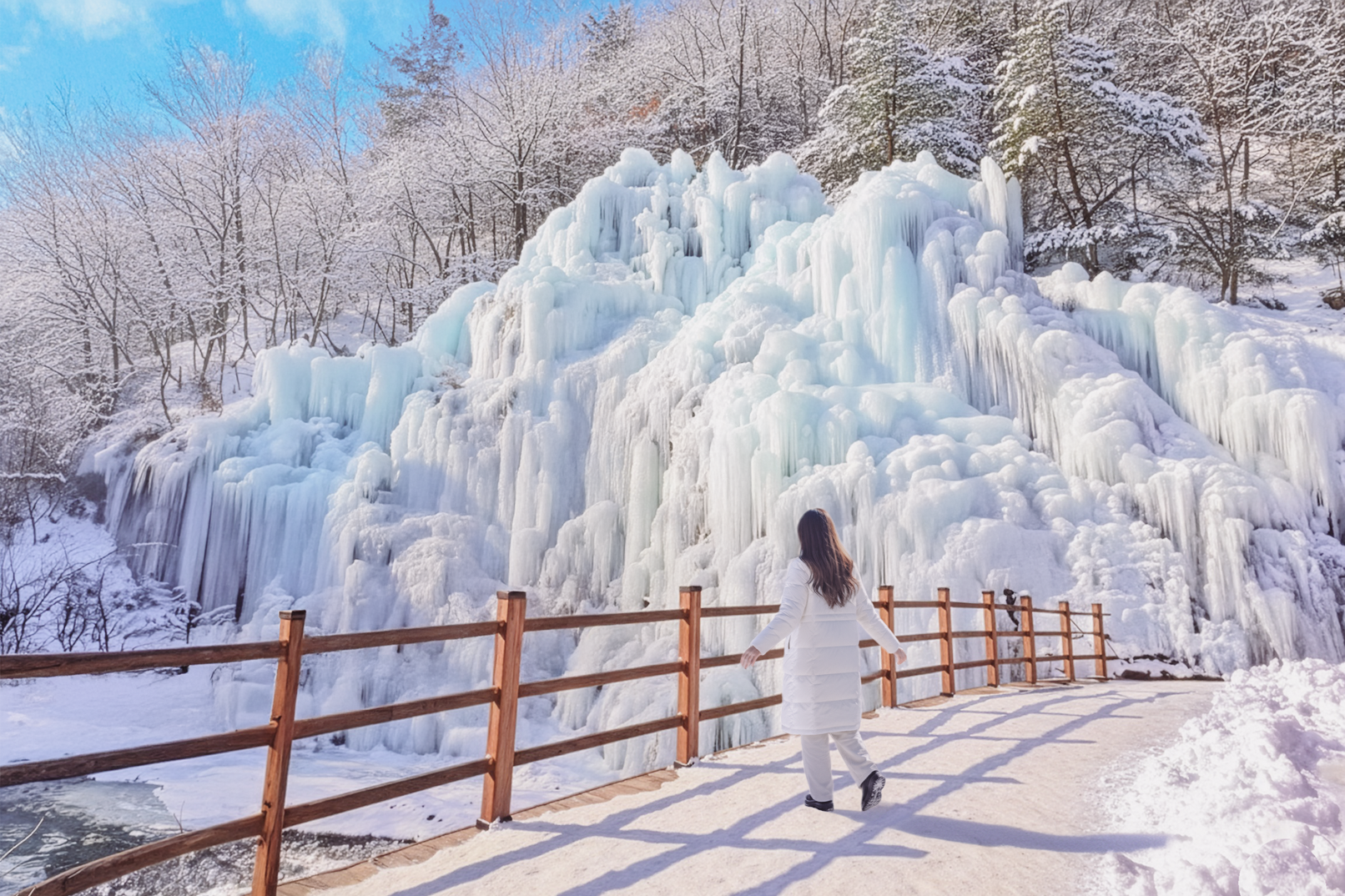 Tour giornaliero da Seul alla Valle di Ghiaccio Eobi + Nami Island + Esperienze Hanbok e Kimbap