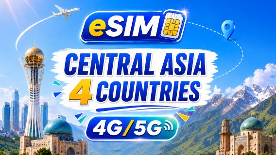 Centralasien 4 lande 5G/4G eSIM | Understøtter alle AI & TikTok | 500MB/dag - i alt 100GB | 24 timers fakturering | QR-kode
