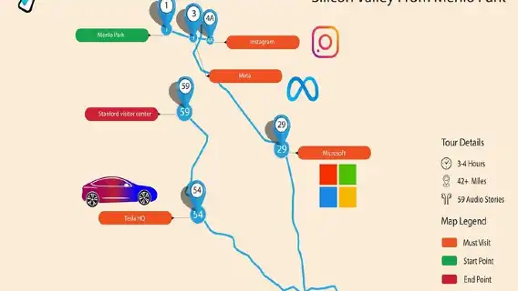 ทัวร์ขับรถชมซิลิคอนวัลเลย์ด้วยตนเองพร้อมเสียงบรรยายสำหรับผู้รักเทคโนโลยี