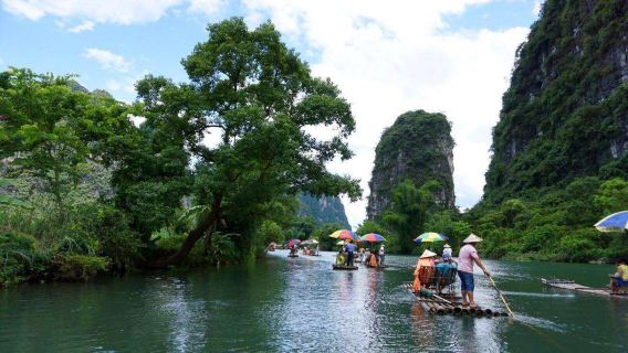 Guilin departure shared one-day tour to Yulong River rafting, Silver Cave, Shili Gallery, and Shiwai Taoyuan (Chinese/Mandarin, optional attractions)