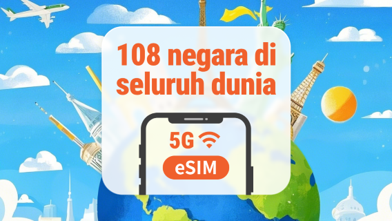 eSIM 5G Destinasi Global 108 | Satu eSIM, liputan di seluruh dunia | 1–30 Hari | Kod QR Segera