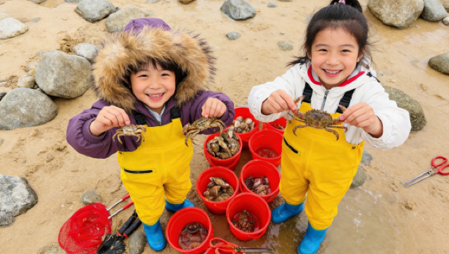 Pengalaman Memungut Hasil Laut Keluarga di Pingtan [Menangkap Ketam dan Mengutip Cengkerang + Alatan Memungut Hasil Laut Disediakan]