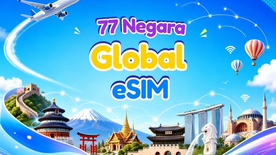 eSIM Global (77 Negara) 5G/4G | Menyokong Google Maps/TikTok/ChatGPT | Pelan Data | Bil 24 Jam | 1–7 Hari | Kod QR