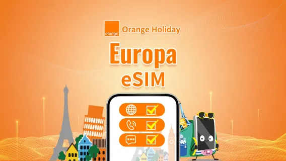 Europa Orange 4G/5G eSIM | Llamadas + SMS incluidos en planes seleccionados | Número de teléfono francés | Facturación cada 24 horas | QR Code