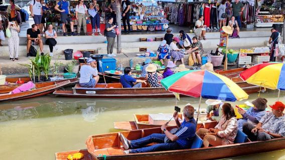 담넌사두억 수상시장 + 메끌렁 기찻길 시장 1일 투어 | 전통 노젓기 보트 체험 | 프리미엄 순수 관광