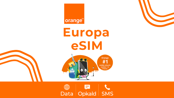 Europa Orange 4G eSIM | Opkald + SMS | Frankrig telefonnummer | 24-timers fakturering | QR-kode