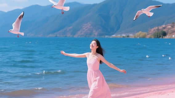 雲南撫仙湖澄江廣龍撫海灣粉紅沙灘筆架山