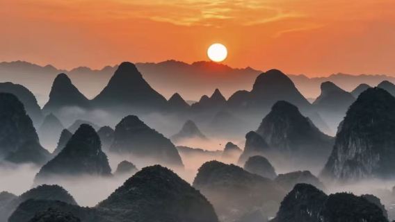 Yangshuo :Sunset view hotel transfer to Xiangong Hill -Thousand-Li Rivers Mountains spots