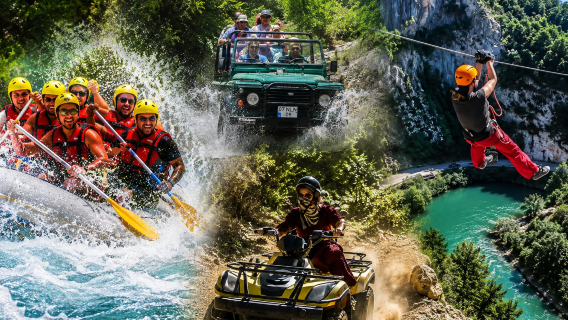 Alanya Super Combo Tour: Rafting, Jeep Safari, Quad Bike e Zipline con Pranzo e Transfer dall'Hotel