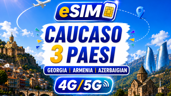 3 Paesi del Caucaso | eSIM 5G/4G | Supporto completo per AI & TikTok | 500MB/giorno - Totale 100GB | Addebito ogni 24 ore | Codice QR