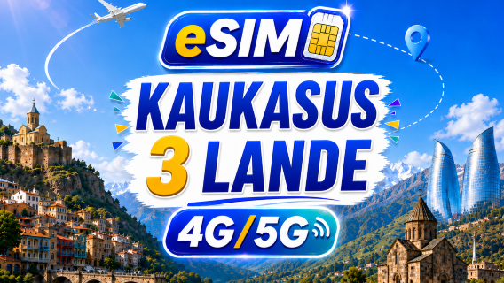 Kaukasus 3 lande 5G/4G eSIM | Fuldt understøttelse af AI & TikTok | 500MB/dag - i alt 100GB | 24 timers fakturering | QR-kode