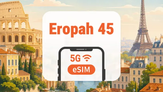 eSIM 5G Eropah 45 Negara | All AI & TikTok | 1–30 Hari | QR Code