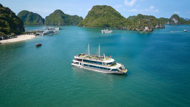 Ha Long-bugten: Besøg i Sung Sot-hulen og Titov Island med 5-stjerners Premium dagskrydstogt inklusive buffet og solnedgang