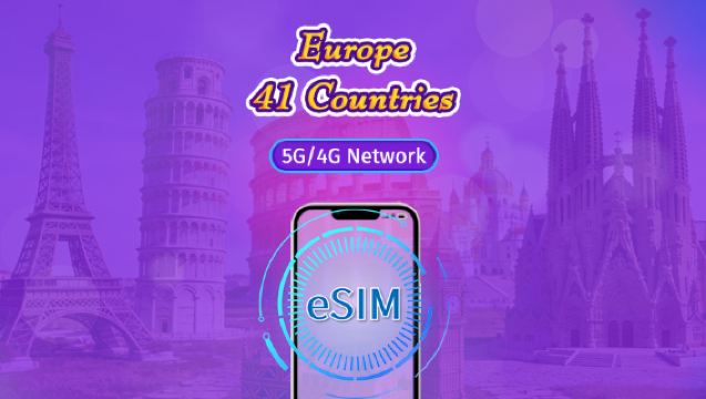 Europe (41 countries) | 5G/4G eSIM | Day Pass/Total Package | Natural Day Billing | 1-90 days | QR code