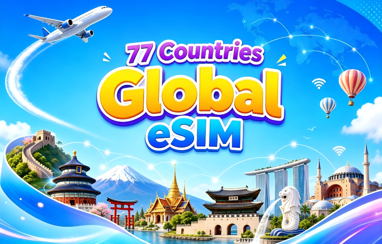 Global (77 Countries) 5G/4G eSIM | Supports Google Maps/TikTok/ChatGPT | Data Plan | 24-Hour Billing | 1–7 Days | QR code