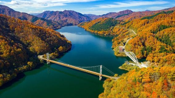 Depart from Tokyo station | Nasu maple-viewing hot spring day tour | Momijidani Otsuribashi Bridge, Nasu Shiobara foot bath