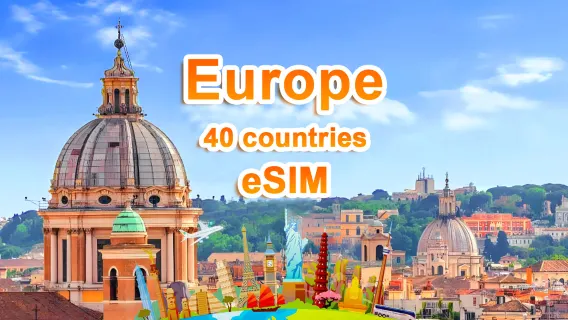 eSIM 4G/5G Europea | Paquete diario/Paquete total | 500 MB/día - 30 GB en total | 1-30 días | Sistema 24 horas | QR code