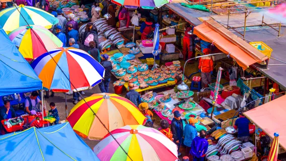 Excursión de un día por Busan: Tren cápsula del cielo + Gastronomía auténtica en los mercados + Vista nocturna del puerto