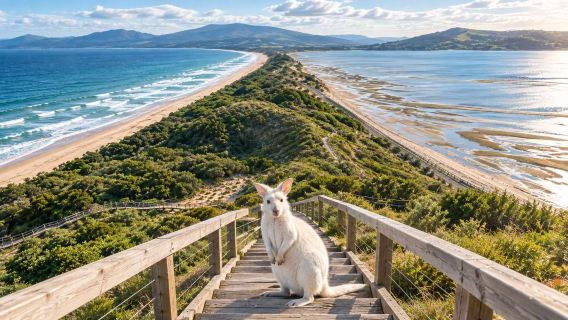 Tasmania: jednodniowa wycieczka na wyspę Bruny w poszukiwaniu białych kangurów [w języku chińskim/angielskim | transfer z/do Hobart]