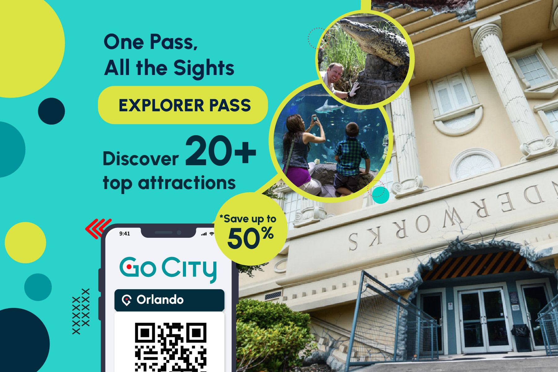 Go City オーランド自選パス【公式運営/20以上の人気観光スポット含む/オーランド逆さハウス/ザ・ウィール・アット ICON パーク】|オーランド・エクスプローラーパス