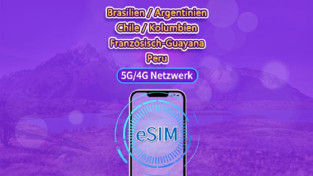 Südamerika (6 Länder) | 5G/4G eSIM | Tagespass/Gesamtpaket | 24-Stunden-Abrechnung | 1-30 Tage | QR-Code