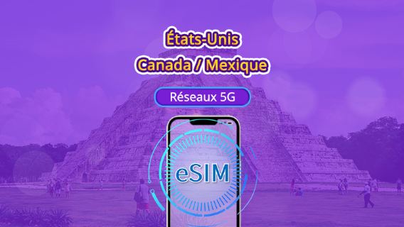 Canada & États-Unis | eSIM 5G/4G | Forfait journalier/Forfait de données | Facturation par jour calendaire | 1-90 jours | Code QR