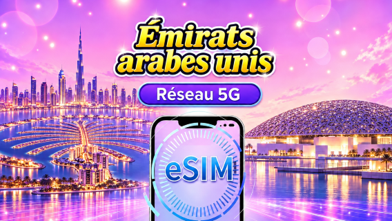 Émirats arabes unis | eSIM 5G/4G | Forfait journalier/Forfait de données | Facturation sur 24 heures | 1-30 jours | QR code