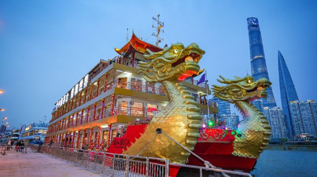 上海黃浦江遊船：大型遊船夜航【龍船／水晶公主豪華郵輪（可選自助晚餐／私人包廂+夜航）】
