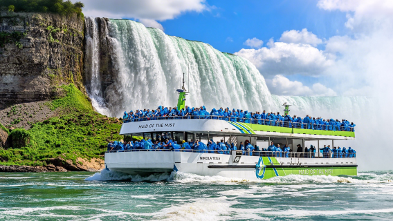 perjalanan satu hari Lintas Batas Air Terjun Niagara | Pemandangan Dekat dari Perahu Pengamatan + Pemandangan Panorama dari Udara | Tur Lintas Batas AS-Kanada Opsional