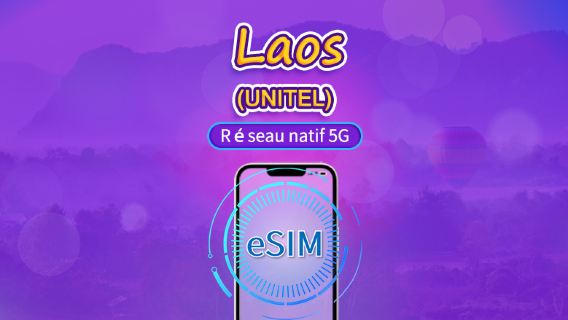 Laos | UNITEL eSIM 5G/4G | Forfait de données | Numéro local | Données renouvelées toutes les 24 heures | Valable 5 à 30 jours | Code QR