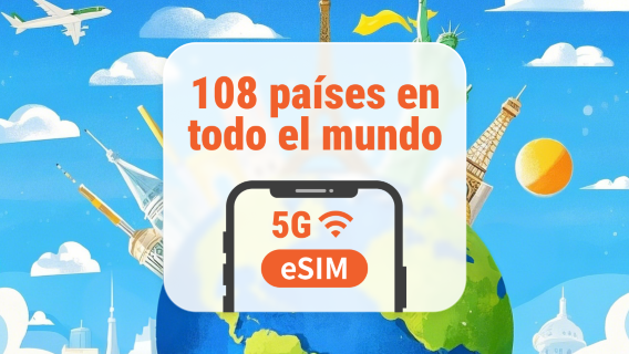 eSIM 5G para 108 destinos globales | Una eSIM, cobertura mundial | 1–30 días | Código QR instantáneo