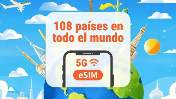 eSIM 5G para 108 destinos globales | Una eSIM, cobertura mundial | 1–30 días | Código QR instantáneo
