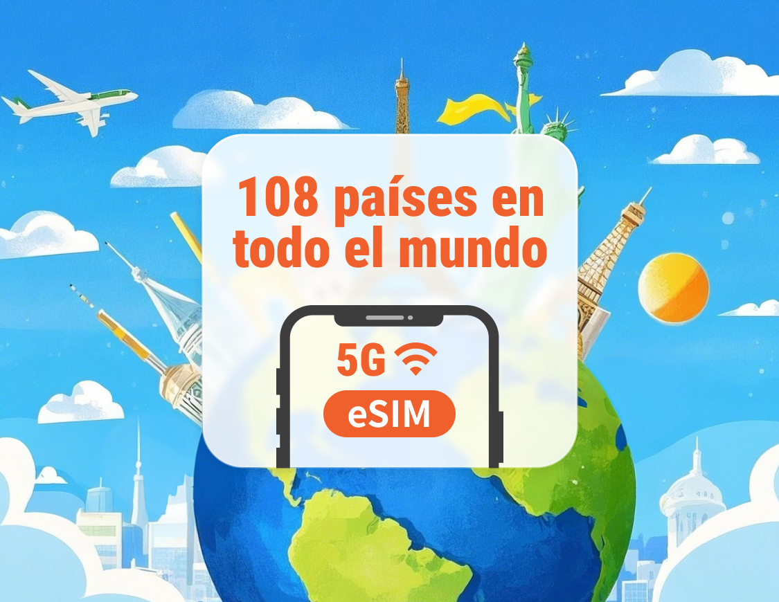 eSIM 5G para 108 destinos globales | Una eSIM, cobertura mundial | 1–30 días | Código QR instantáneo