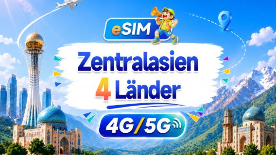 Zentralasiatische vier Länder 5G/4G eSIM | Unterstützt alle AI & TikTok | 500 MB/Tag - Gesamtvolumen 100 GB | 24-Stunden-Abrechnung | QR-Code