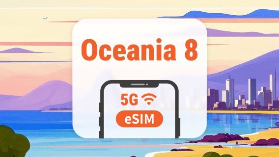 Oseania 8 maata eSIM | Kaikki AI & TikTok | 1–30 päivää | QR-koodi