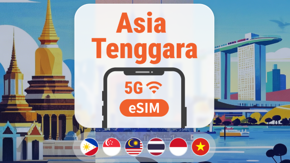 eSIM 5G Asia Tenggara 6 destinasi | Pelbagai rangkaian • Semua AI Disokong | 1–30 hari | QR Code