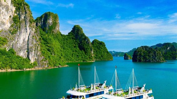 ทัวร์วันเดียว/ทัวร์หลายวัน ในอ่าวฮาลอง ประเทศเวียดนาม | Queen Cruise [อาหารกลางวันเป็นอาหารทะเล/ พายเรือคายัค ]