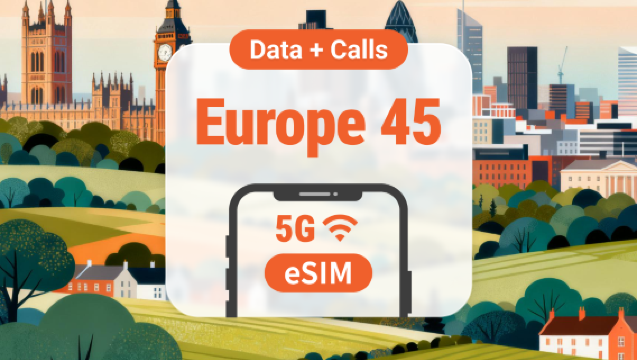 5G eSIM for 45 European Countries | Unlimited Data with Calls & SMS | 15 / 30 Days | Instant QR